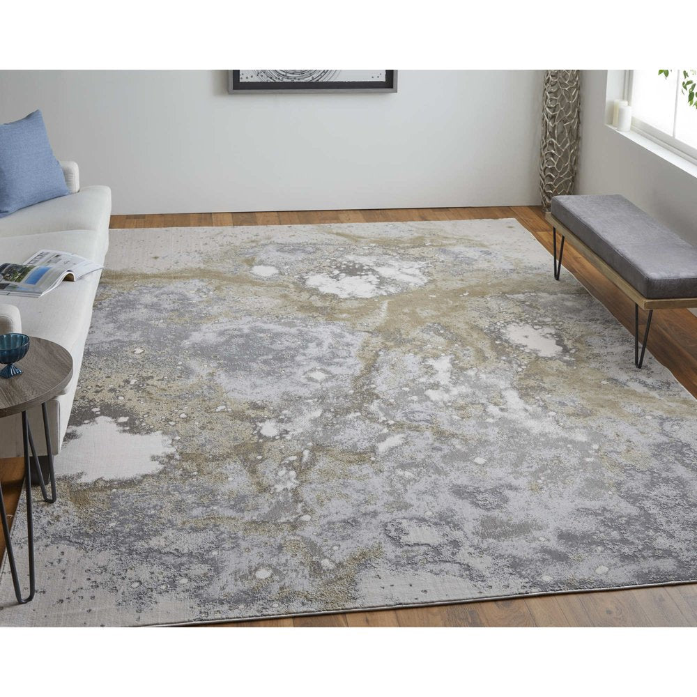 12' X 15' Gray and Ivory Abstract Power Loom Area Rug