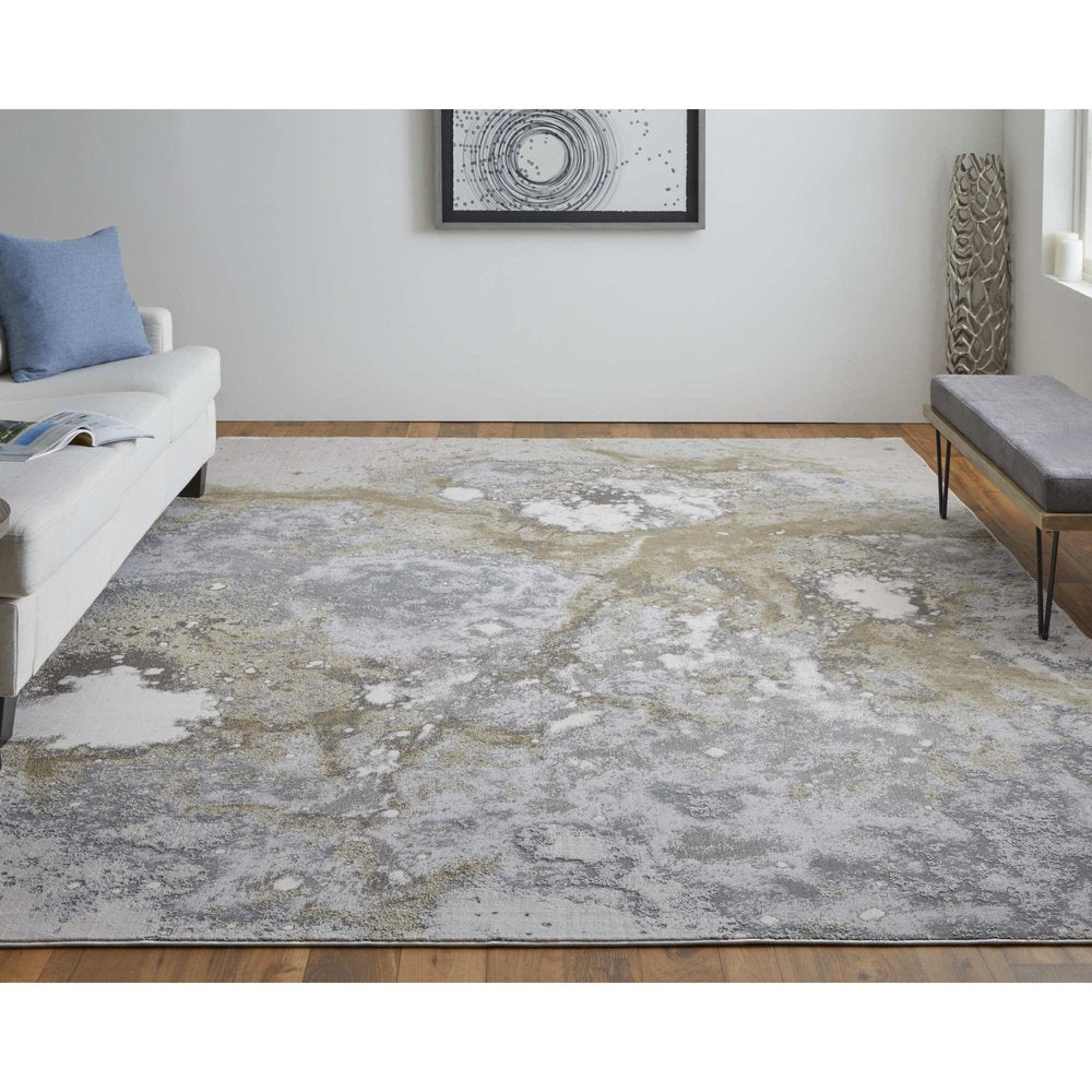 12' X 15' Gray and Ivory Abstract Power Loom Area Rug
