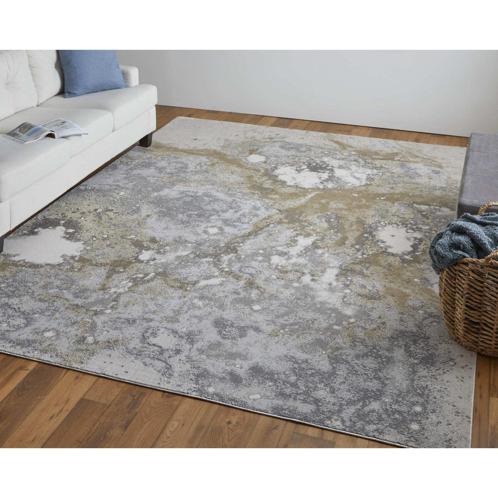 12' X 15' Gray and Ivory Abstract Power Loom Area Rug