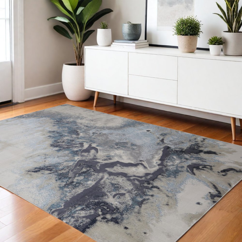 4' X 6' Ivory Black And Gray Abstract Area Rug