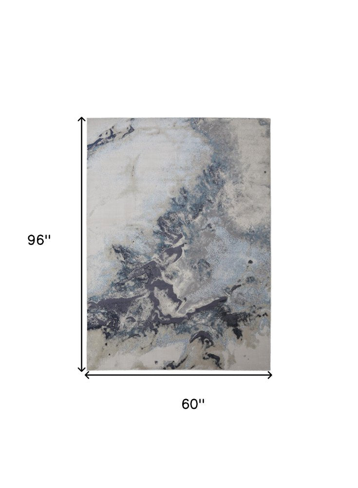 4' X 6' Ivory Black And Gray Abstract Area Rug