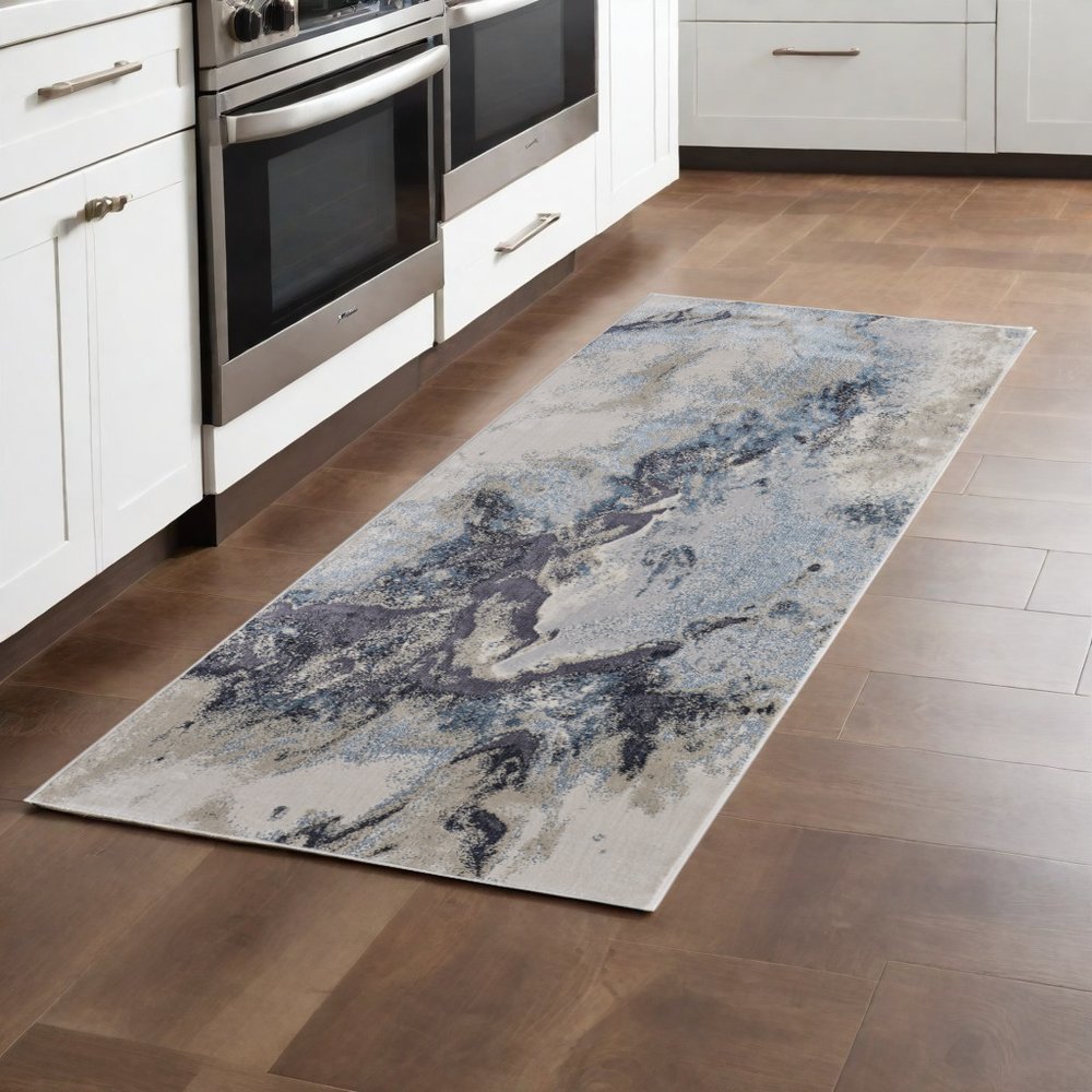 4' X 6' Ivory Black And Gray Abstract Area Rug