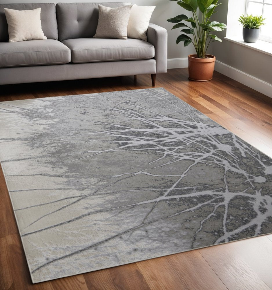4' X 6' Gray and Ivory Abstract Power Loom Non Skid Area Rug