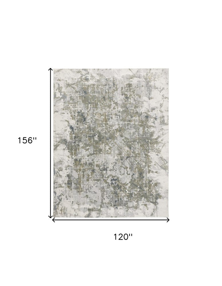 3' X 5' Green Gray And Ivory Abstract Distressed Stain Resistant Area Rug