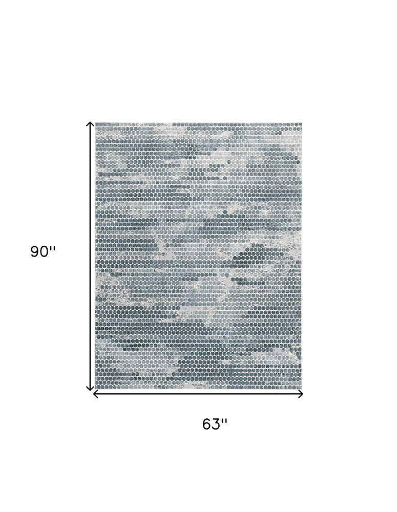 5' X 8' Blue And Gray Polka Dots Distressed Stain Resistant Area Rug