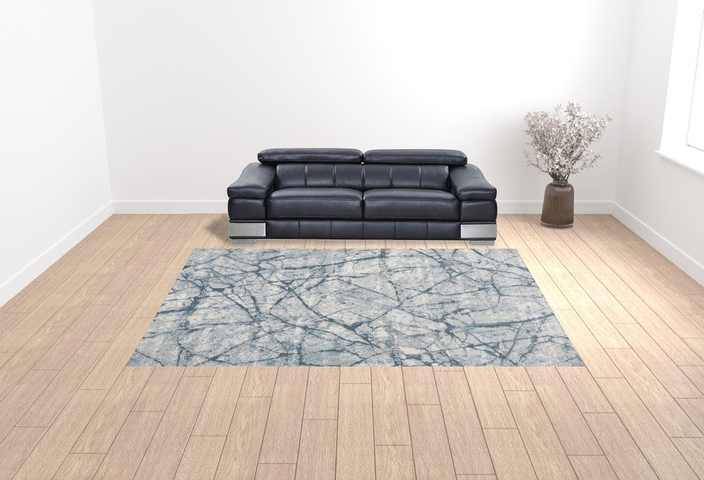 2' X 3' Blue Gray And Ivory Abstract Distressed Stain Resistant Area Rug