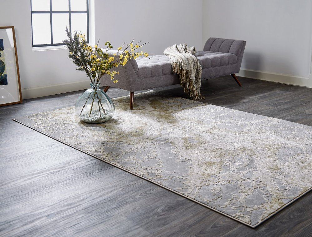 4' X 6' Ivory Tan And Gray Abstract Area Rug
