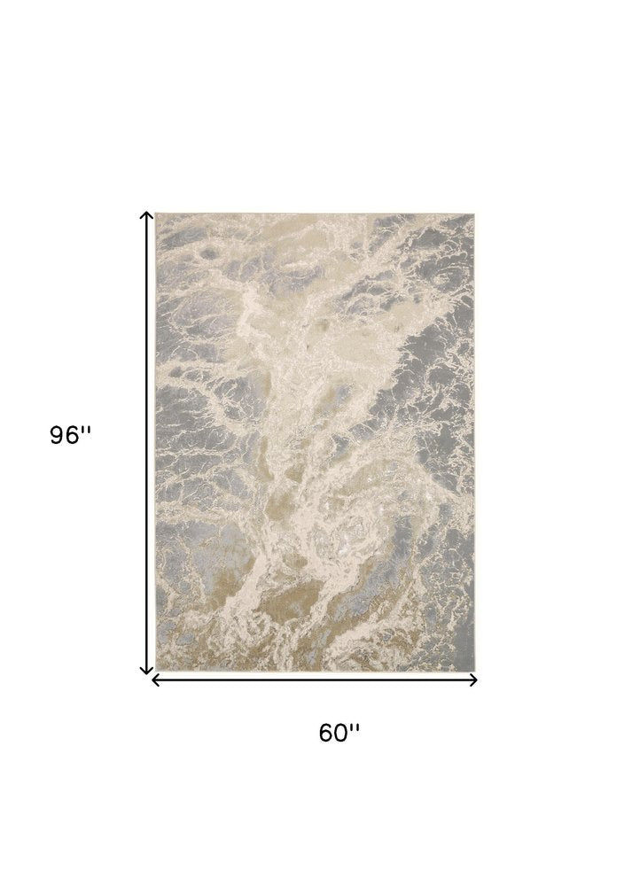4' X 6' Ivory Tan And Gray Abstract Area Rug