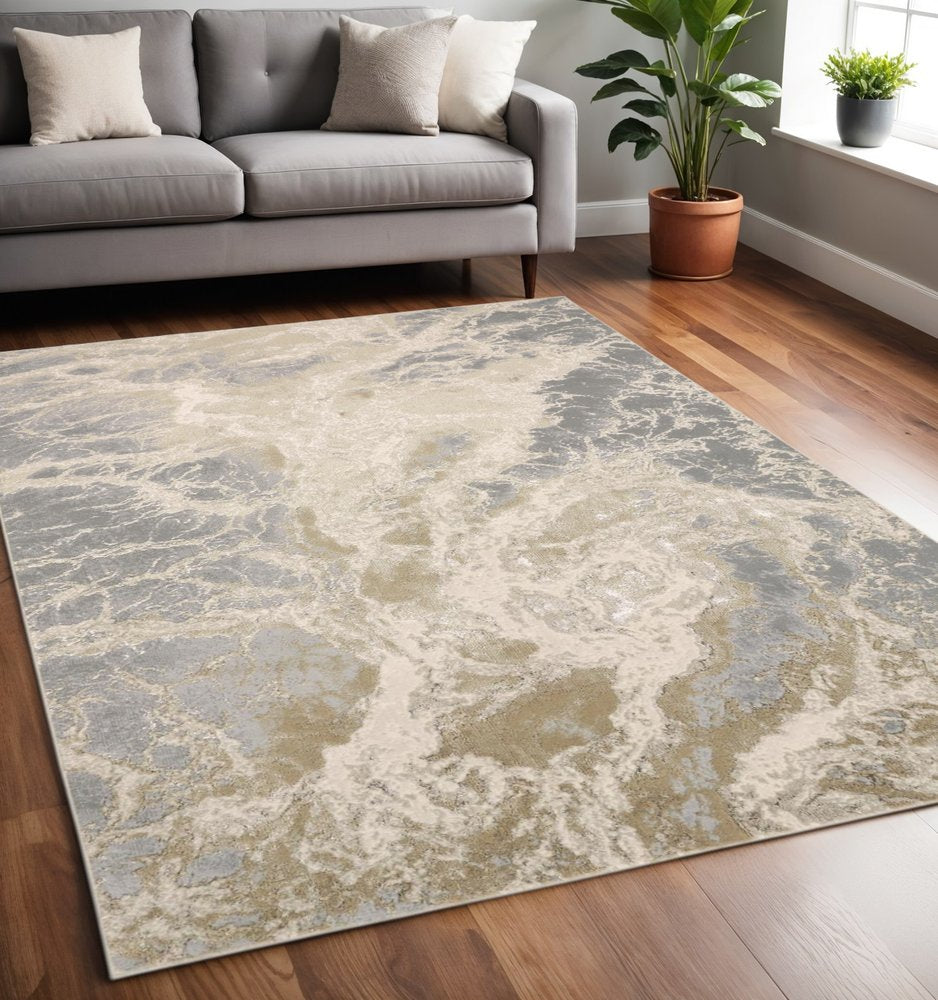 4' X 6' Ivory Tan And Gray Abstract Area Rug