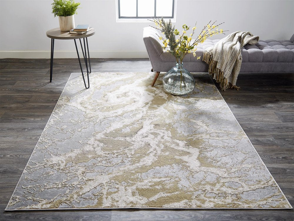 4' X 6' Ivory Tan And Gray Abstract Area Rug