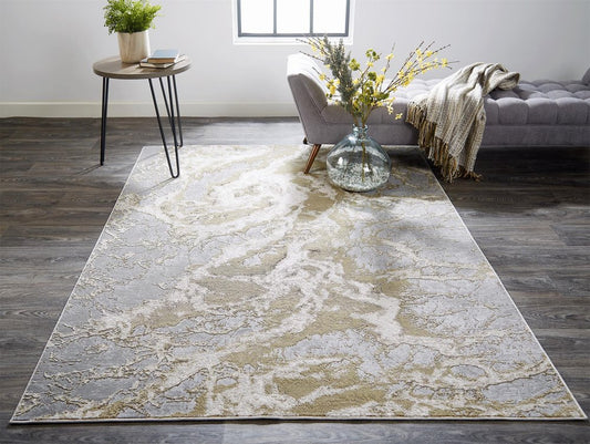 4' X 6' Ivory Tan And Gray Abstract Area Rug