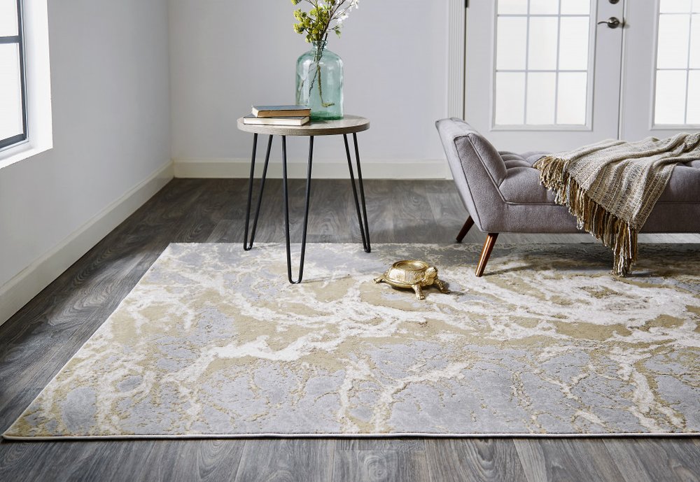 4' X 6' Ivory Tan And Gray Abstract Area Rug