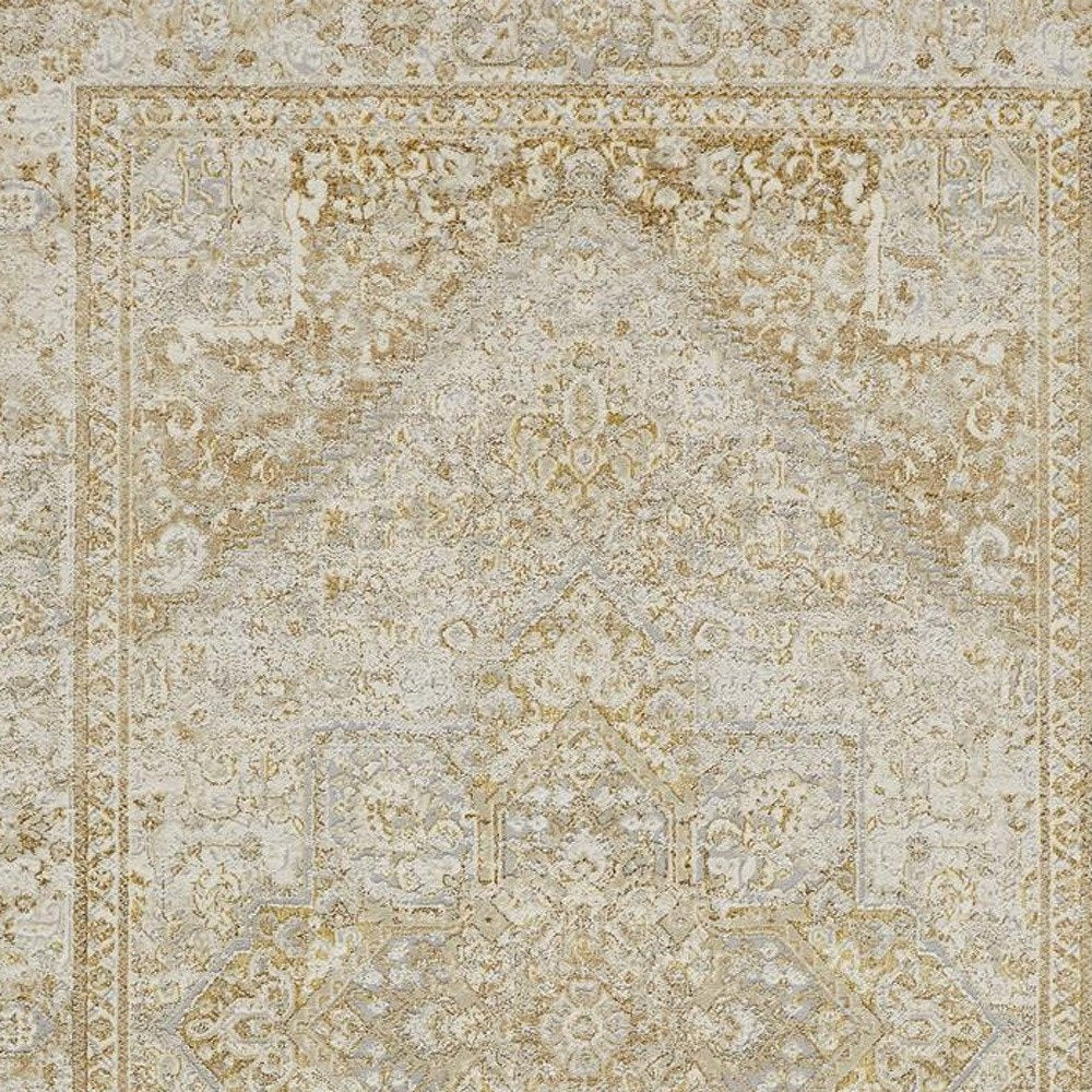 4' X 6' Gold And Ivory Floral Medallion Area Rug