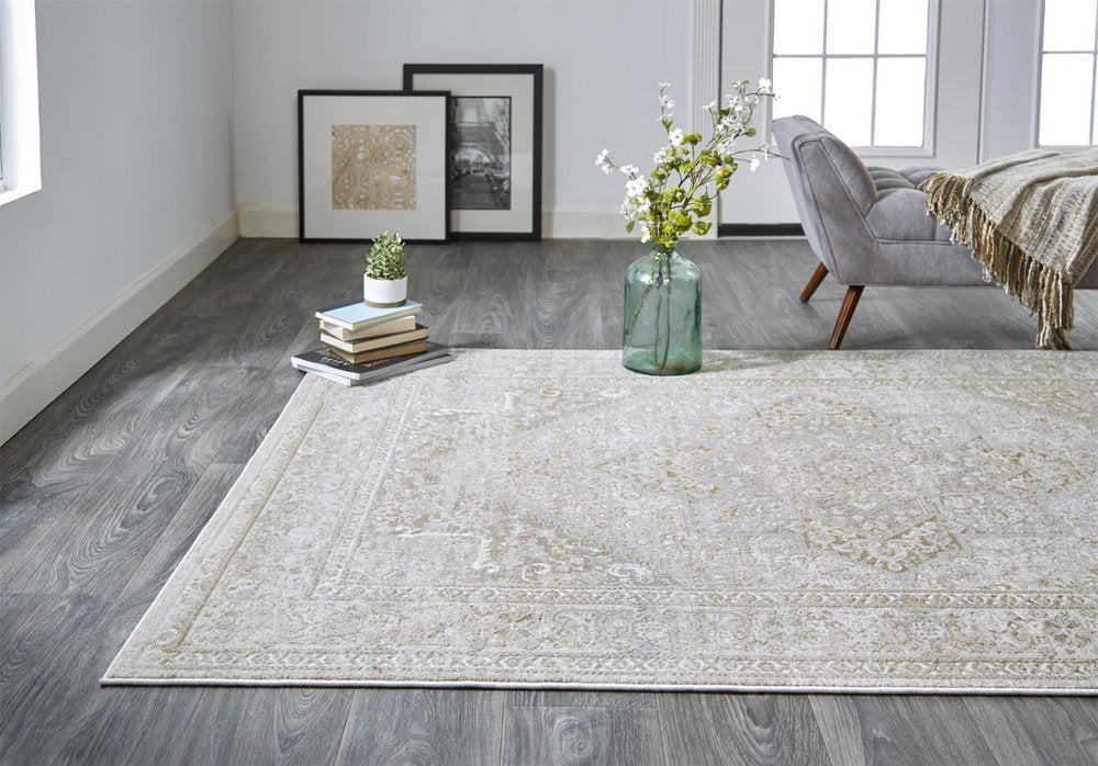 4' X 6' Gold And Ivory Floral Medallion Area Rug