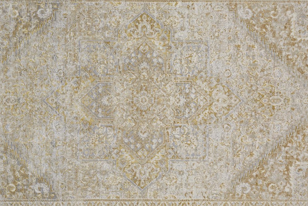 4' X 6' Gold And Ivory Floral Medallion Area Rug