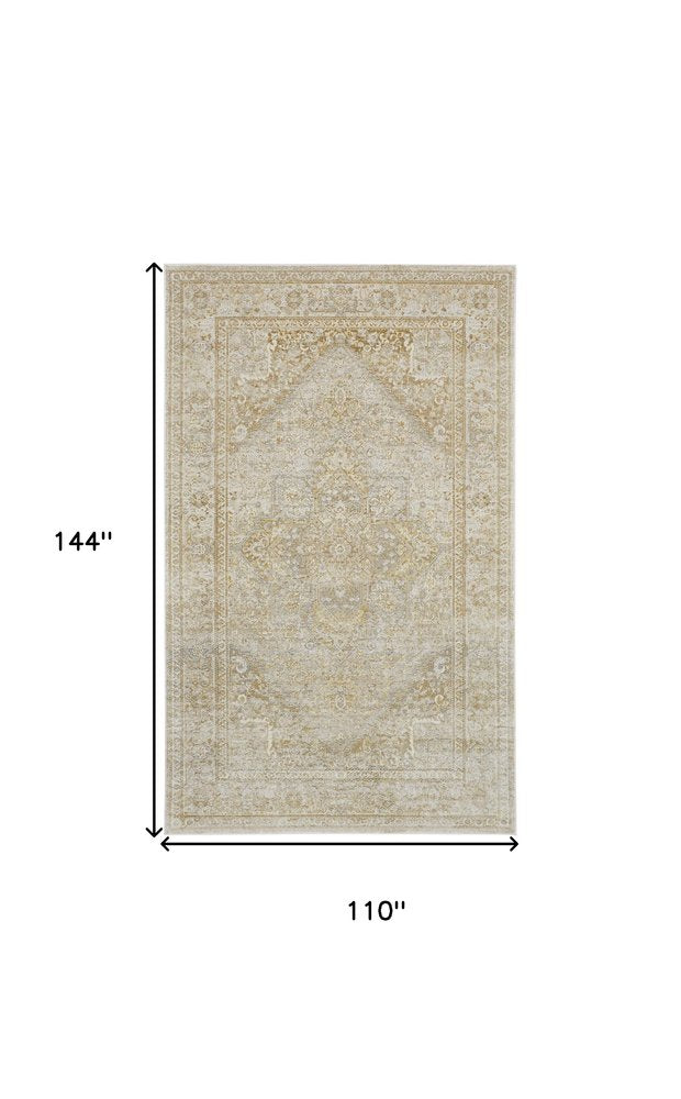 4' X 6' Gold And Ivory Floral Medallion Area Rug