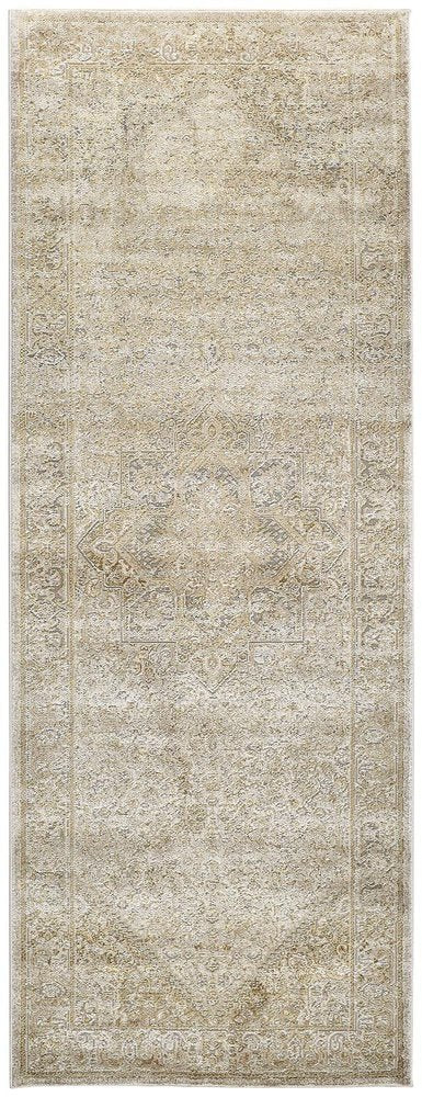 4' X 6' Gold And Ivory Floral Medallion Area Rug