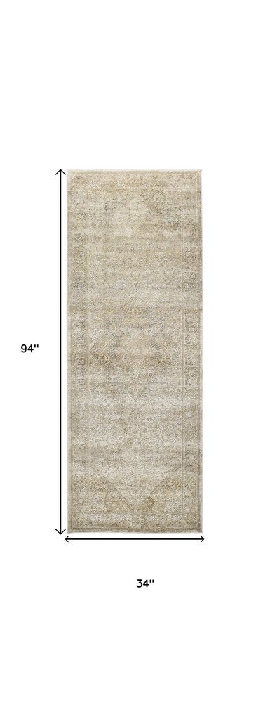 4' X 6' Gold And Ivory Floral Medallion Area Rug