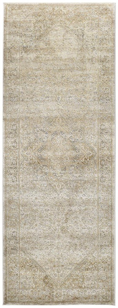 4' X 6' Gold And Ivory Floral Medallion Area Rug