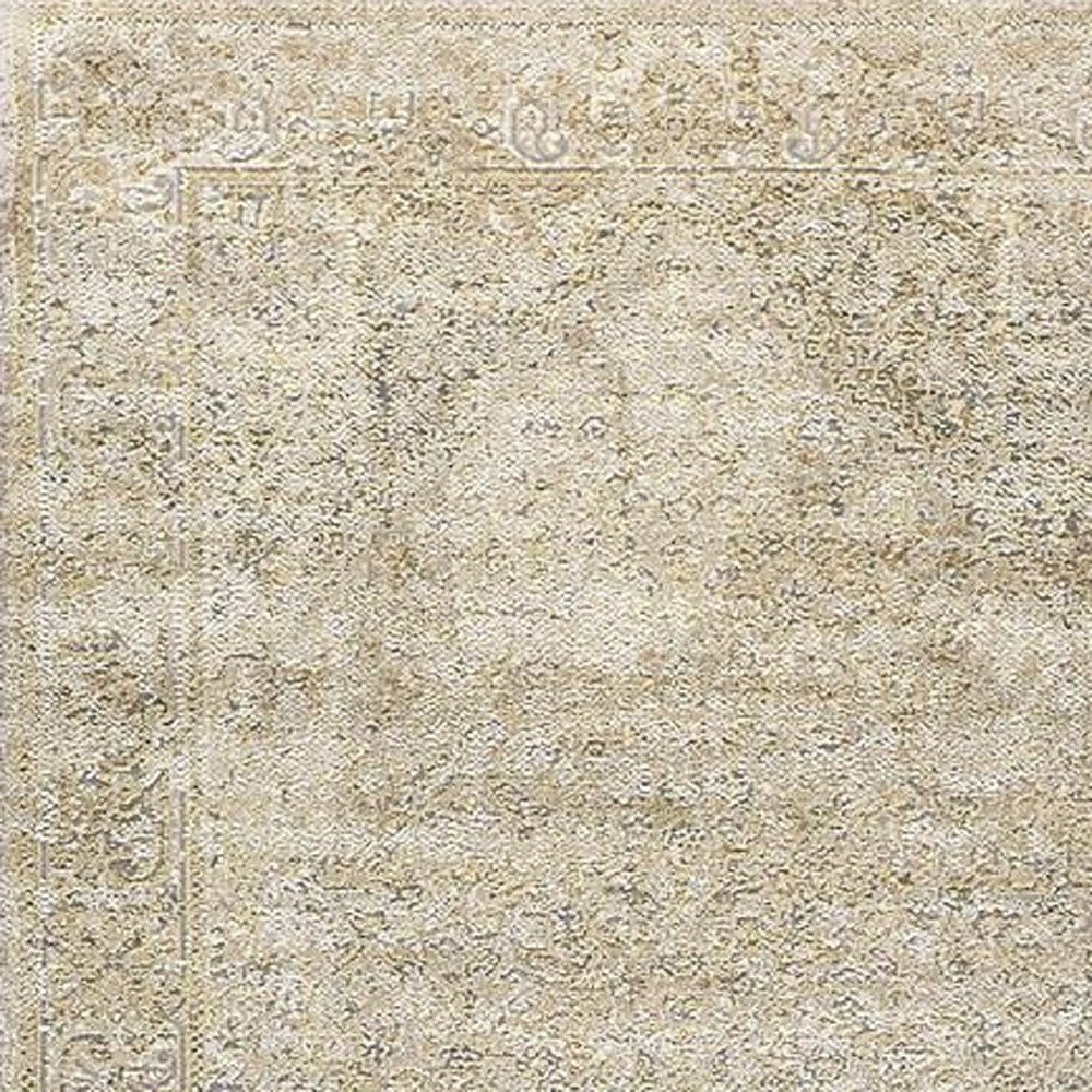 4' X 6' Gold And Ivory Floral Medallion Area Rug