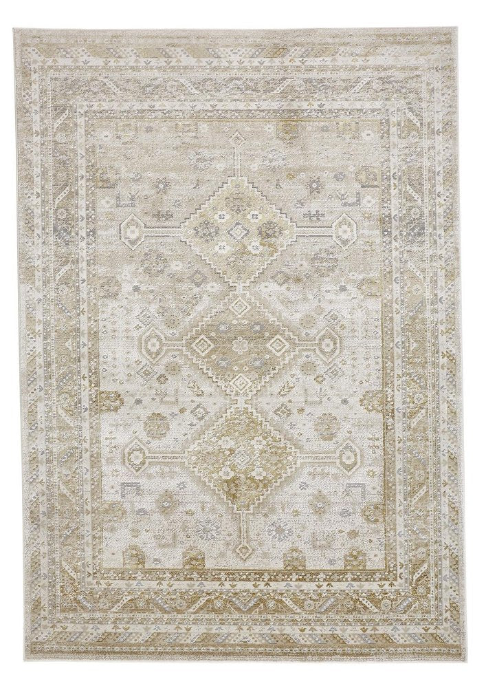 5' X 8' Gold And Ivory Floral Stain Resistant Area Rug