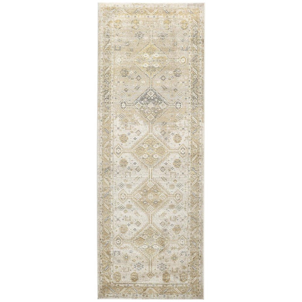 5' X 8' Gold And Ivory Floral Stain Resistant Area Rug