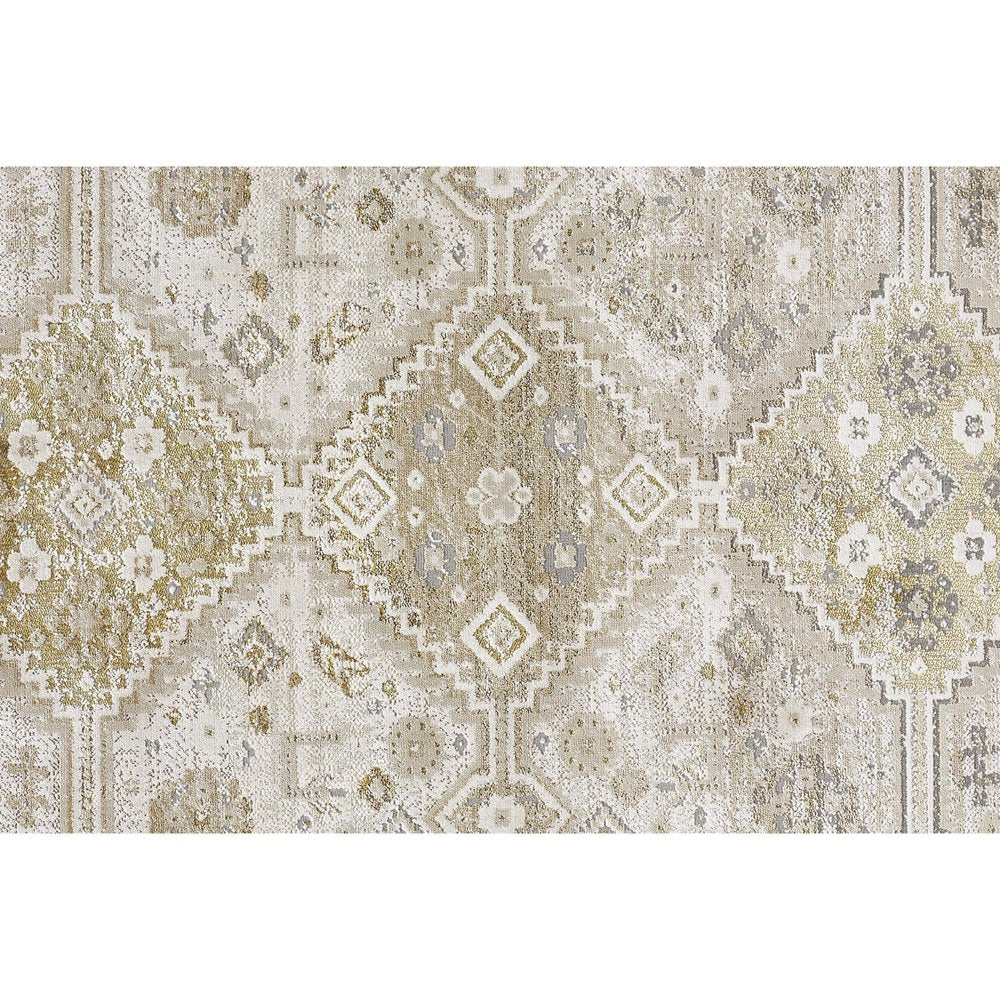 5' X 8' Gold And Ivory Floral Stain Resistant Area Rug
