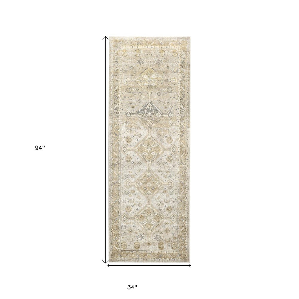 5' X 8' Gold And Ivory Floral Stain Resistant Area Rug