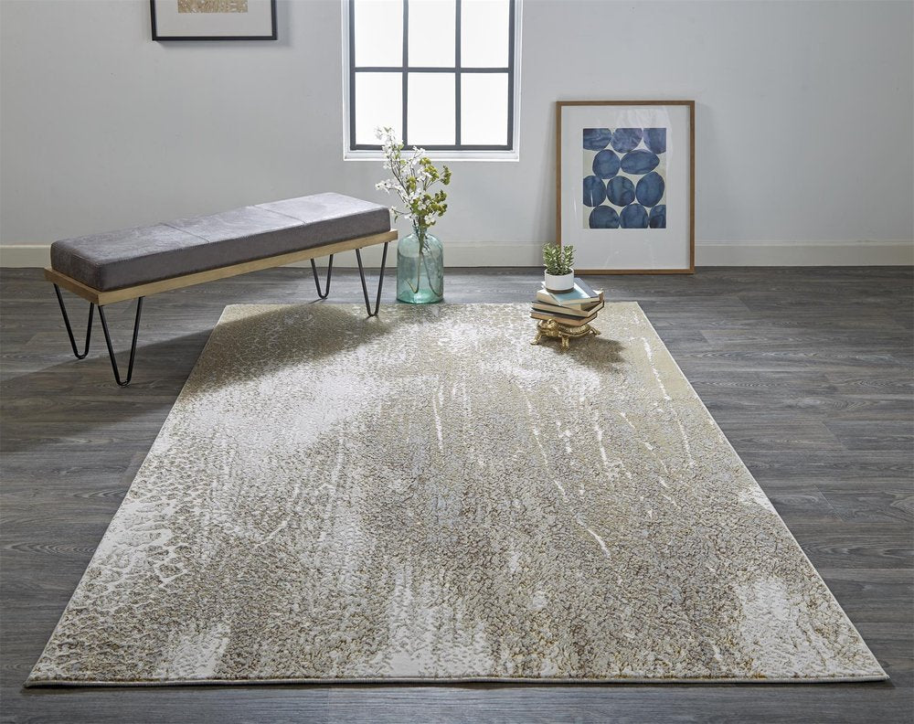 4' X 6' Gold Gray And Ivory Abstract Area Rug