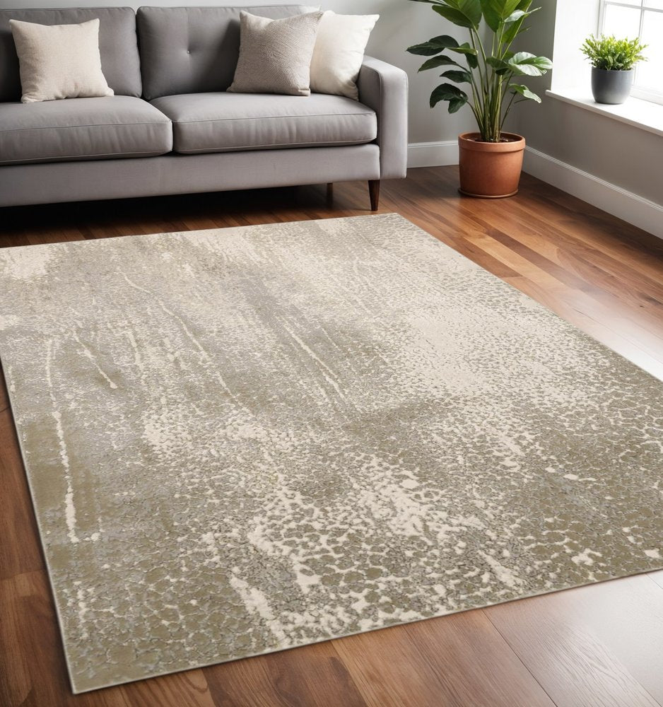 4' X 6' Gold Gray And Ivory Abstract Area Rug