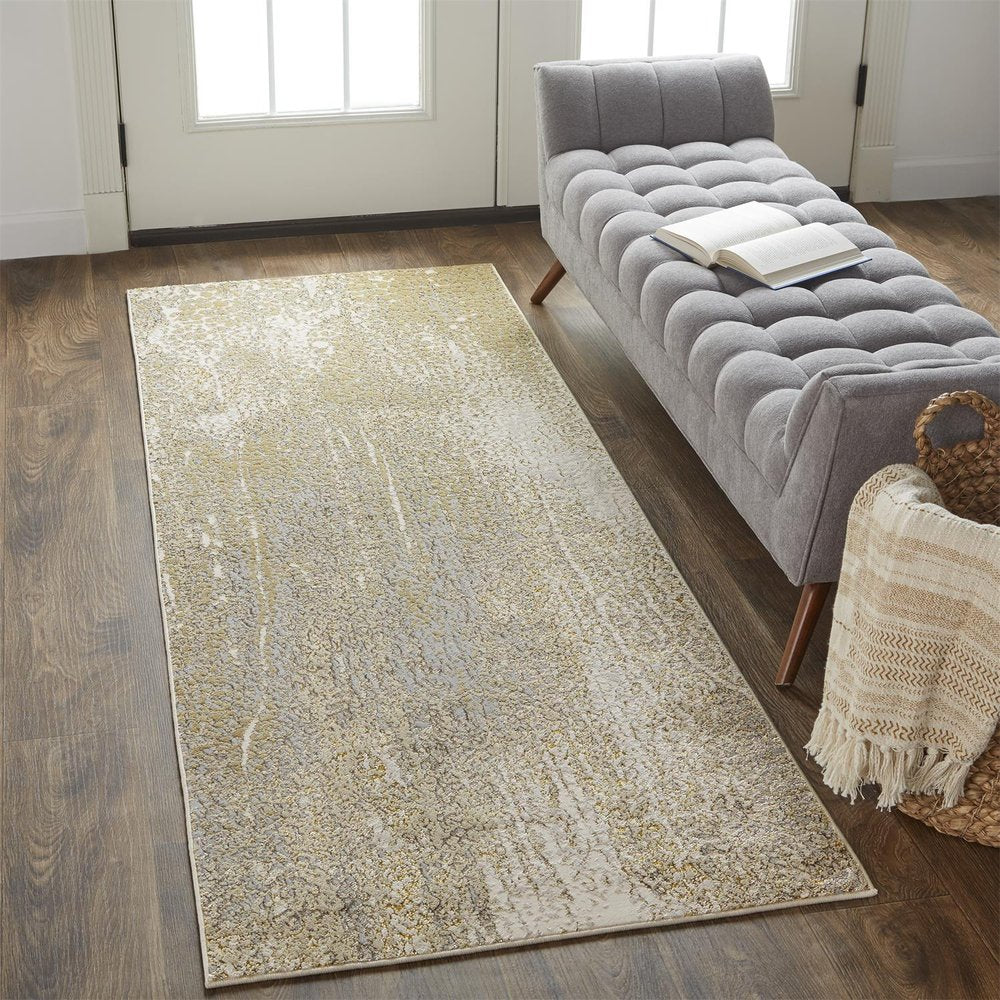 4' X 6' Gold Gray And Ivory Abstract Area Rug