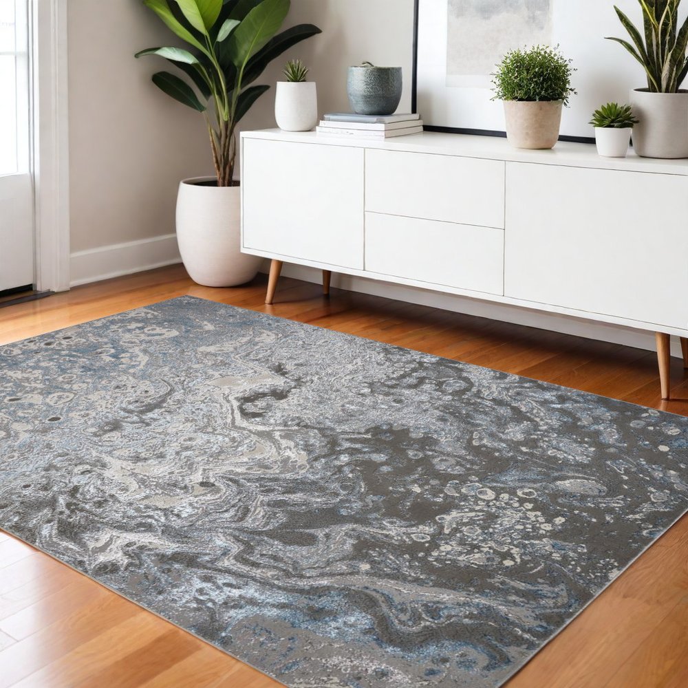 4' X 6' Blue and Gray Abstract Power Loom Area Rug