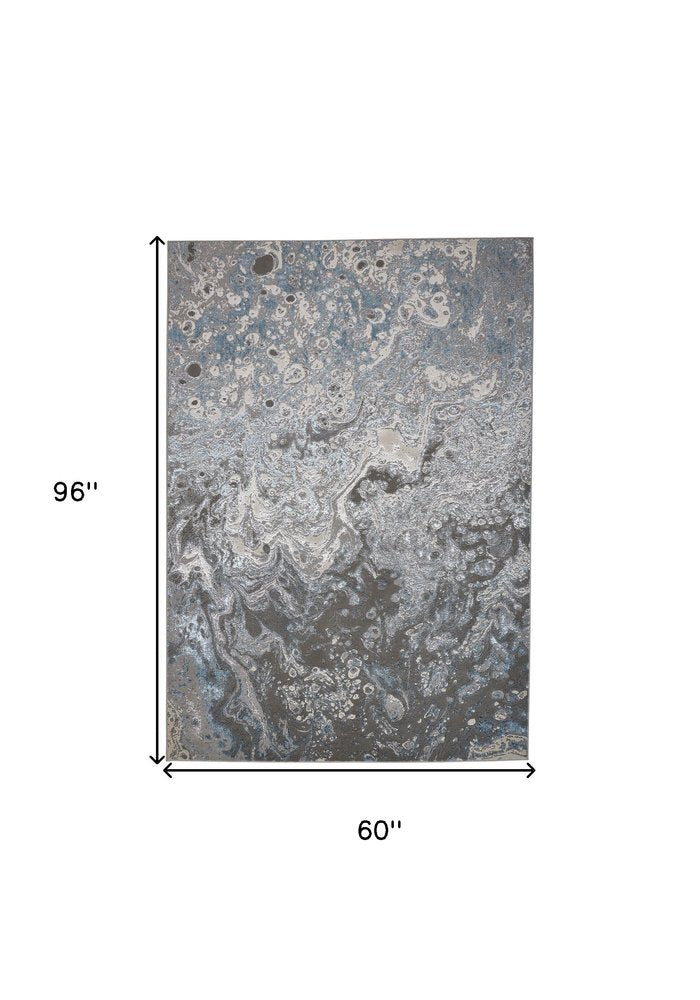 4' X 6' Blue and Gray Abstract Power Loom Area Rug