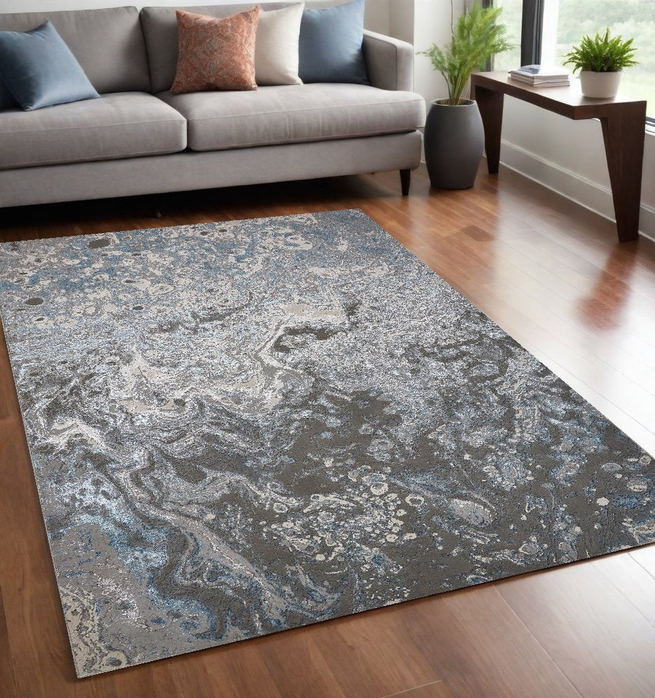 4' X 6' Blue and Gray Abstract Power Loom Area Rug
