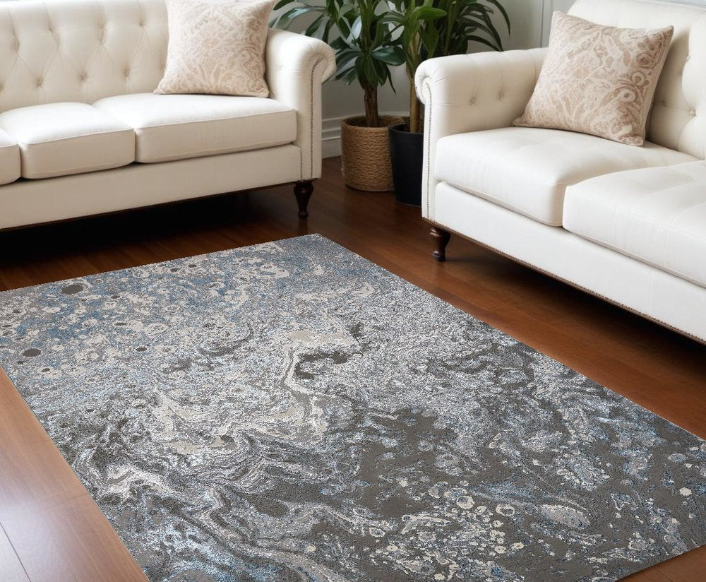 4' X 6' Blue and Gray Abstract Power Loom Area Rug