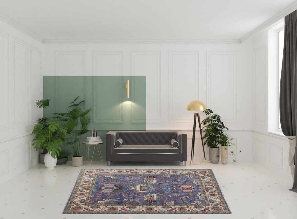 10' X 13' Blue And Red Wool Floral Hand Knotted Stain Resistant Area Rug