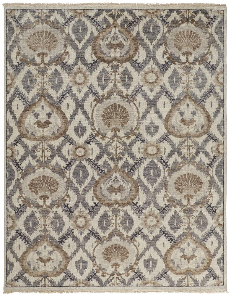 4' X 6' Gray and Ivory Wool Floral Hand Knotted Area Rug