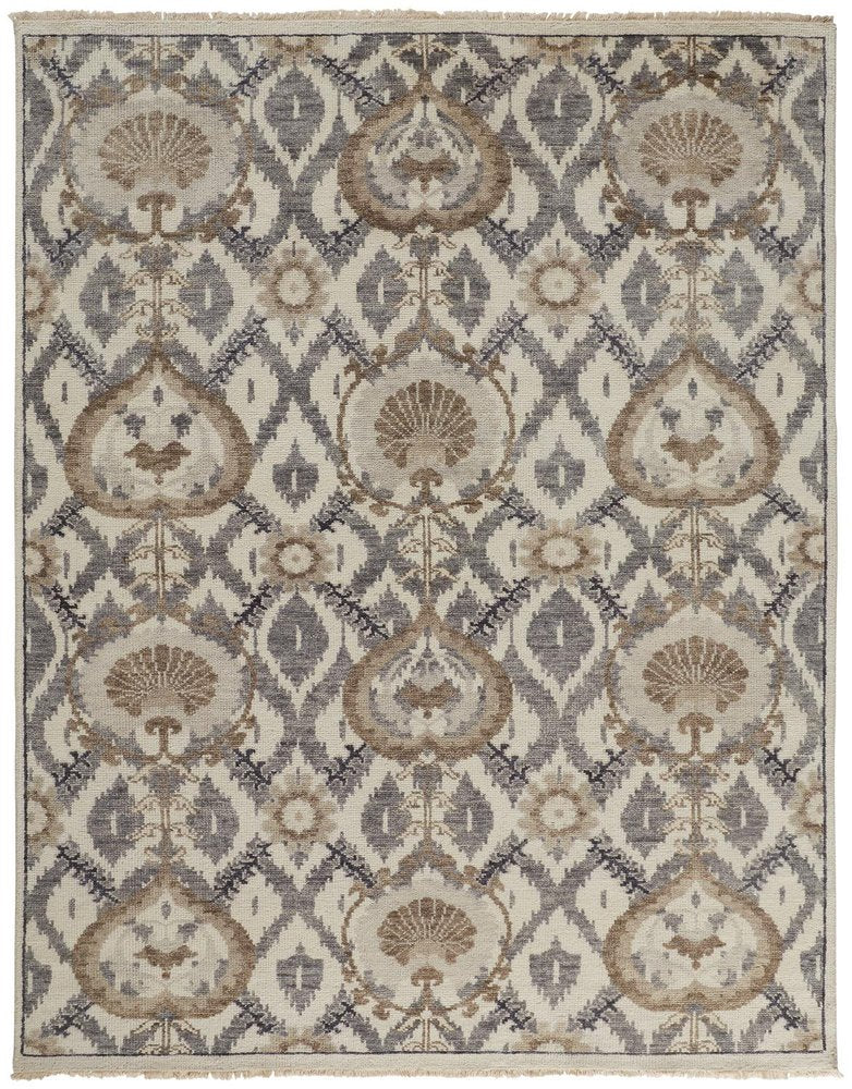 4' X 6' Gray and Ivory Wool Floral Hand Knotted Area Rug