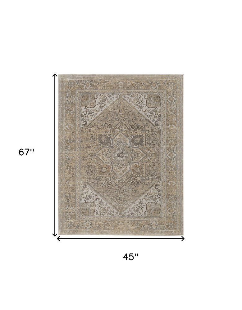 10' X 14' Brown And Ivory Medallion Distressed Area Rug