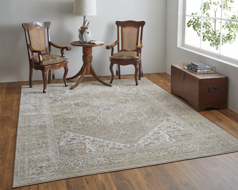 10' X 14' Brown And Ivory Medallion Distressed Area Rug