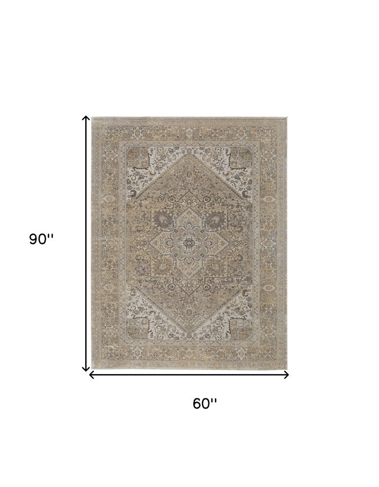 10' X 14' Brown And Ivory Medallion Distressed Area Rug