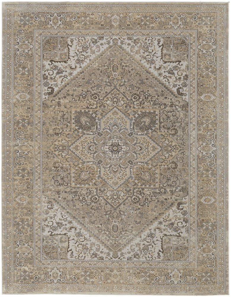10' X 14' Brown And Ivory Medallion Distressed Area Rug