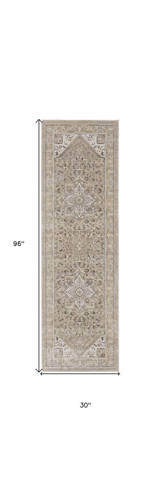 10' X 14' Brown And Ivory Medallion Distressed Area Rug