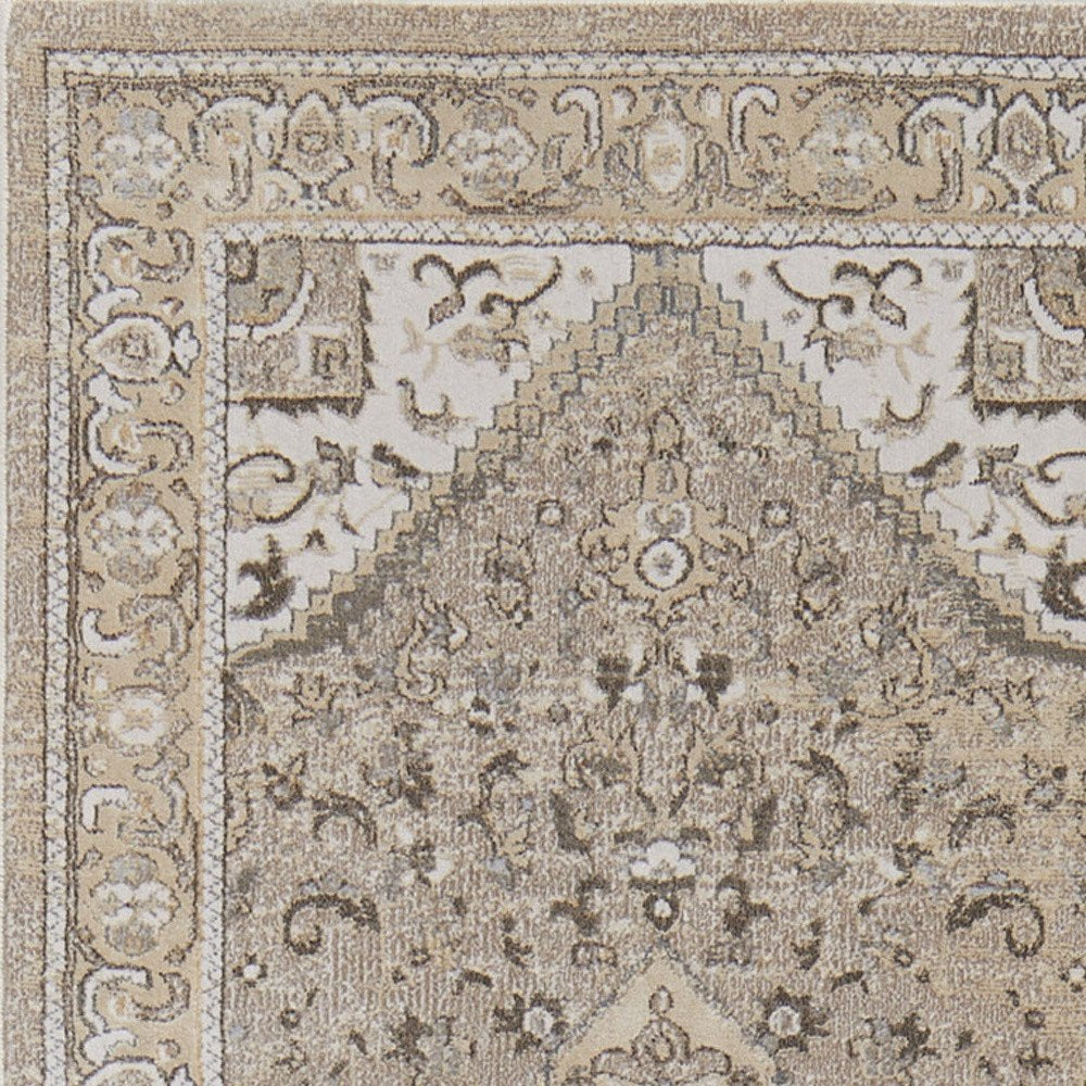 10' X 14' Brown And Ivory Medallion Distressed Area Rug