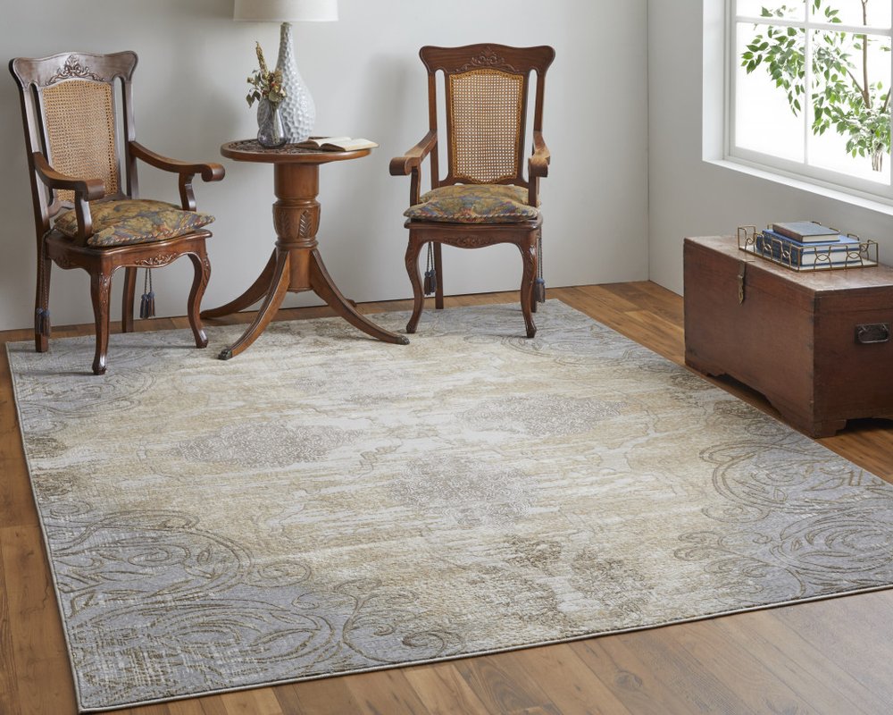 4' X 6' Tan And Gray Medallion Area Rug