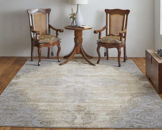 4' X 6' Tan And Gray Medallion Area Rug