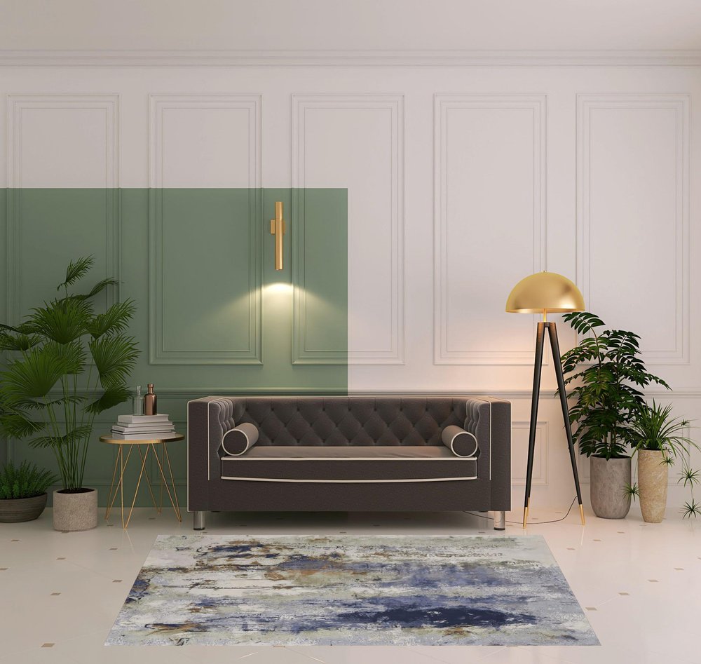 4' X 6' Blue Orange And Ivory Abstract Area Rug