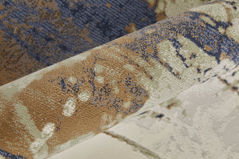 4' X 6' Blue Orange And Ivory Abstract Area Rug