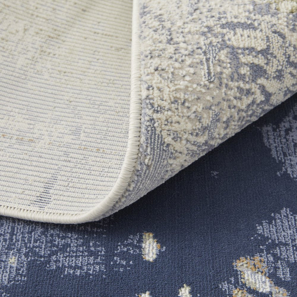 4' X 6' Blue Orange And Ivory Abstract Area Rug