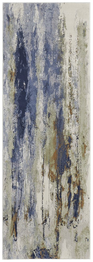 4' X 6' Blue Orange And Ivory Abstract Area Rug